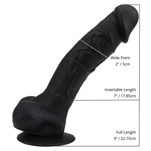 Realistic Silicone 9 Inch Dildo with Suction Cup and Balls Black Loving Joy