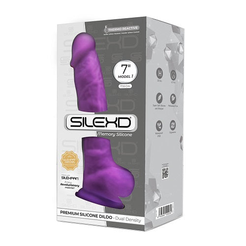 Realistic Silicone Dual Density Dildo 7 inch with Suction Cup and Balls Purple