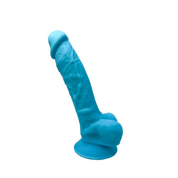 Realistic Silicone Dual 7 inch Density Dildo with Suction Cup and Balls Blue SilexD 7