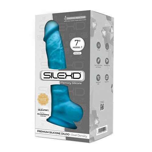 Realistic Silicone Dual 7 inch Density Dildo with Suction Cup and Balls Blue SilexD 7